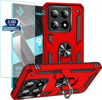 Produktbild von Armor Outdoor Handyhülle für Xiaomi 14T Handy Panzer Case Schutzhülle mit 9H Displayglas Displayschutz Farbe: Rot