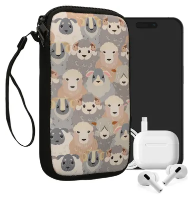 Produktbild von kwmobile Handytasche für Smartphones L - 6,5" - Neopren Handy Tasche Hülle Cover Case Schutzhülle - Schaf Weiß Braun Grau - 16,5 x 8,9 cm Innenmaße