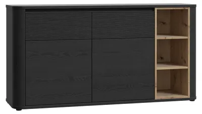 Produktbild von Forte BREATHTAKER Sideboard 160, modern minimalistisch, 2-türig, 2 Schubladen, Regalfach, Reliefstruktur, Holzwerkstoff, Schwarz/Artisan Eiche Holzdekor, 160 cm breit x 83,1 cm hoch x 41,3 cm tief