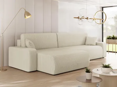 Produktbild von MIRJAN24 Ecksofa Piano L Maxi Cord, Eckouch mit Bettkasten und Schlaffunktion, Schwarze Füße, Wellenfeder, L-Form (Farbe: Poso 100)