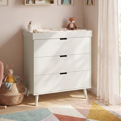 Productafbeelding van Wisselcommode 'Sallinrar' met afneembaar verschoningsmatje en 3 lades, 92 x 84 x 50 cm, beige