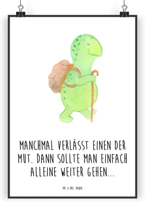 Produktbild von Mr. & Mrs. Panda Bild Schildkröte Wanderer DIN A3 - Weiß - Geschenk, wanddeko, Rucksack, typografie poster, Posterdruck, Motivation, Wandbild, Schildkröten, drucke