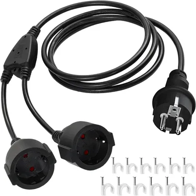 Produktbild von Verlängerungskabel – Doppelstecker für Steckdose – 2 m – Schuko-Mehrfachstecker – 2 Steckdosen – 3680 W