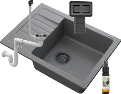 Immagine prodotto di Granitan | Lavello in granito - Grigio - 62x44x17,5 cm - Lavello in granito ARGOS + sifone nero + impregnante