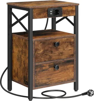 Immagine prodotto di HOOBRO comodino con stazione di ricarica e 2 cassetti pieghevoli Vintage marrone-nero