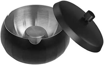 Produktbild von Aschenbecher mit Deckel,JSVER Winddichter Aschenbecher für Draußen aus Edelstahl Windaschenbecher mit Deckel Sturmaschenbecher tragbar(schwarz)
