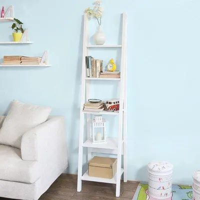 Produktbild von Famanu Leiterregal Weiß - Aufbewahrung für Bücher - Modernes Landhausdesign