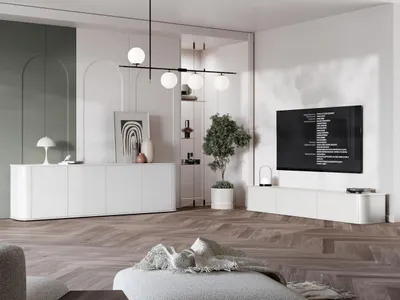 Produktbild von Wohnzimmermöbel Set weiß Serie 3, inkl. TV Lowboard AZELIO 215, Kommode 4D, PUSH-TO-OPEN