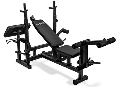 Produktbild von VirtuFit Multifunktionale Hantelbank Deluxe mit Ablage und Zusatzmodul