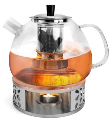 Teekanne 1500 ml mit Glasfilter, Stövchen, für losen Tee