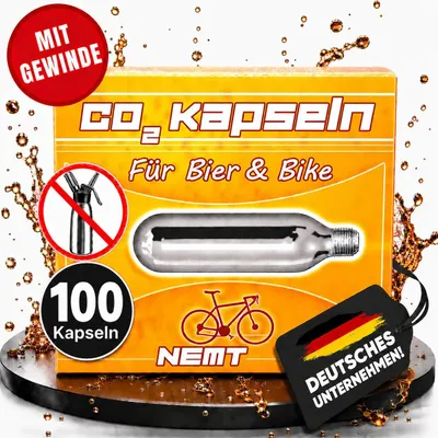 Produktbild von 100 x NEMT Bierkapseln 16g Co2 für Bierzapfanlagen mit 16g Kohlensäurekapseln MIT Gewinde