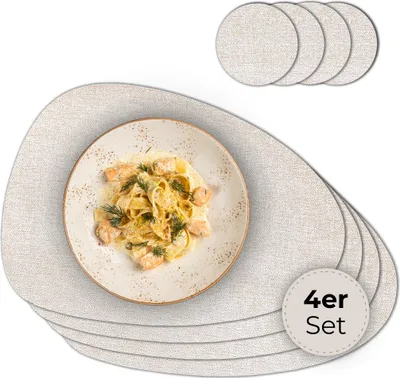 Produktbild von Ovales Tischset mit Glasuntersetzer, 4er Set, in Beige meliert