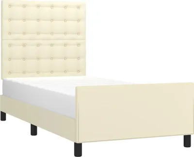 Imagen del producto de Estructura de cama con cabecero color crema, 100x200 cm, de cuero sintético