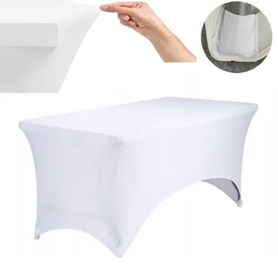 Produktbild von Elastische Decke, Glatte Weisse Tischdecke Für Catering-Tisch 200 X 90 Cm, 180 G