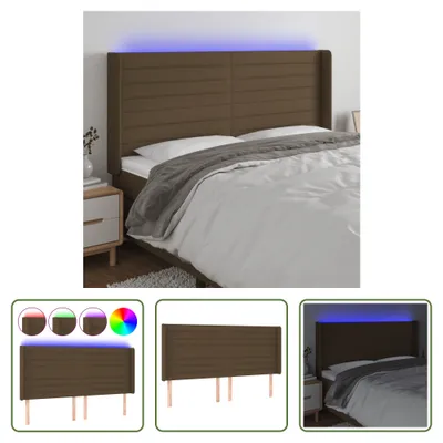 Produktbild von The Living Store LED Kopfteil Dunkelbraun 183x16x118/128 cm Stoff