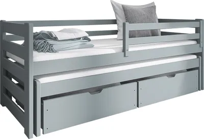 Produktbild von MIRJAN24 Kinderbett mit Stauraum Senso 90, Bett mit zwei Bettschubladen und 2. Schlafgelegenheit, 206x96x78 cm (Farbe: Asche)
