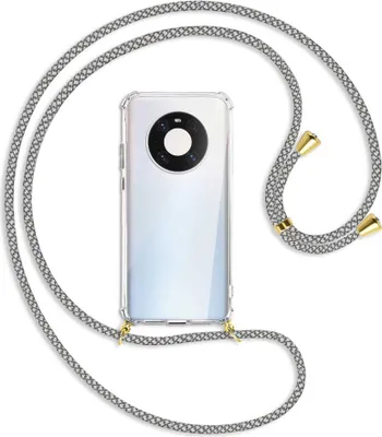 Produktbild von Handykette Backcover-Schutzhülle mit Band (Metall goldfarben) für Huawei Mate 40 Pro - weiß/grau kariert