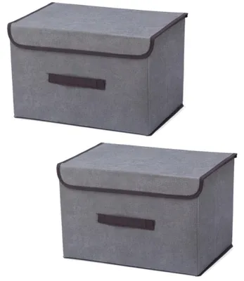 Obrázek produktu pro Úložné boxy z lněné látky se víkem (balení 2 kusů)