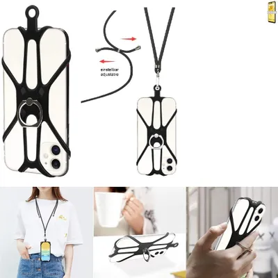 Produktbild von K-S-Trade 3in1 Handykette Handyband Handykordel Halsband Smartphone-Ring Handy-Ring kompatibel mit Wiko View 2 Fingerhalterung Handyring Tischständer