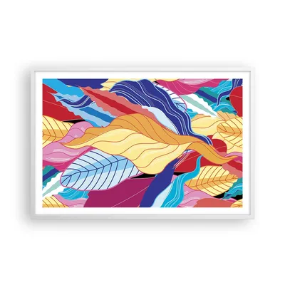 Produktbild von Gerahmtes Poster - Weißer Rahmen - Muster Blätter bunt - 91,5x61 cm - Wand Bild - Wanddeko - Wandbilder - Kunstposter - Wandposter - Bilderrahmen - Bilder - Kunstdruck - Wandbild - P2WAA91x61-4269