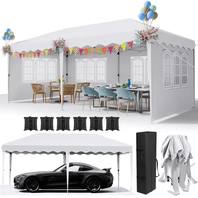 Produktbild von Faltpavillon 3x6m Wasserdicht Stabil UV-Schutz 50+ 420D Oxford Weiß Höhenverstellbar mit 6 Seitenteilen