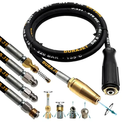 Image de Tuyau de nettoyage pour égouts, 8 mètres, compatible avec Kärcher/Kränzle, pression maximale : 220 bars