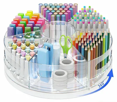 Obrázek produktu pro Otáčející se organizér na stůl - 360° akrylový držák na tužky se 7 přihrádkami