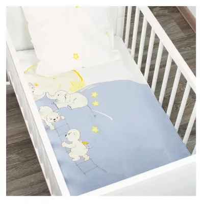 Produktbild von Alvi Baby-Bettwäsche-Set 80x80 & 35x40 – Blau „Bären & Elefanten“ | 100% Baumwolle, Weich & Atmungsaktiv