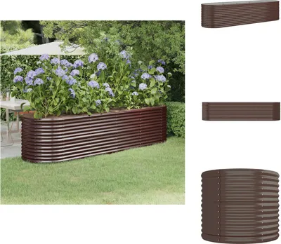 Image de vidaXL Lit surélevé Acier revêtu par poudre 296x80x68 cm Marron - Pots de fleurs & Jardinières