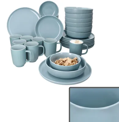 Produktbild von 32tlg Kombiservice Jasper Graublau Steingut 8 Personen Becher Schalen Teller