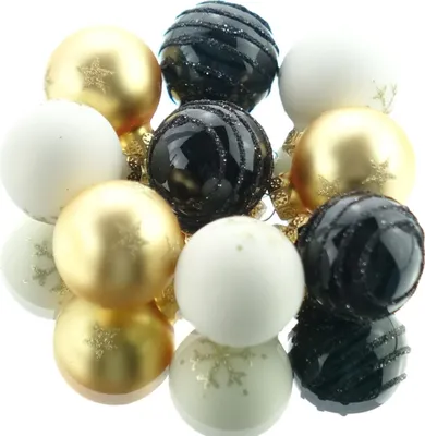 Produktbild von Christbaum-Micro-Kugeln Wollweiß Braun & Goldfarben & Schwarz Ø 3 cm aus Glas - 9er Set
