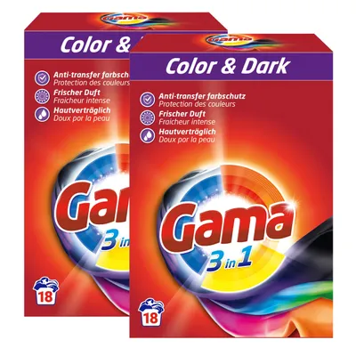 Produktbild von Gama Waschpulver Color & Dark 3in1 für 18 WL Waschmittel 1,08kg (2er Pack)