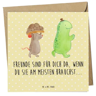 Produktbild von Mr. & Mrs. Panda Grußkarte Schildkröte Maus - Gelb Pastell - Geschenk, Freunde, doppelkarte, Beste Freundinnen, Glückwunschkarte, faltkarte, Klappkarte, anlasskarte