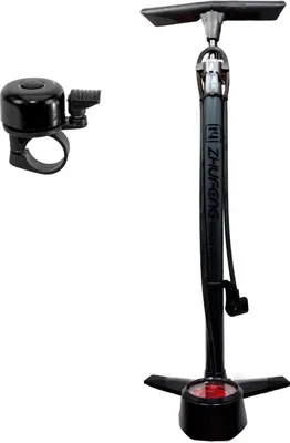Produktbild von Bee Standluftpumpe Fahrradpumpe Pumpe Stahlrohr bis 10 Bar alle Ventile inkl. 1 x Fahrradklingel