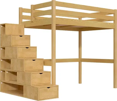 Produktbild von Hochbett holz mit Treppenregal Sylvia - 120x200 - Honig