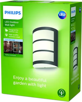 Obrázek produktu pro Philips Nástěnné svítidlo Python 6 W, Venkovní světlo na zeď, Antracit, Kov, IP44, Terasa, Zahrada, II