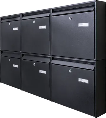 Zdjęcie produktu dla Skrzynka na listy Burg-Wächter system 6-panelowa czarna 108x96x10cm, otwór na listy A4 z tabliczką znamionową, materiał montażowy, 2 klucze [BKQSCH6 Blanco]