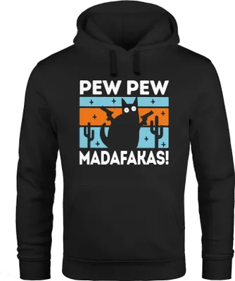 Produktbild von Hoodie Herren Pew Pew Madafakas Katze Cat crazy verrückt lustig Kapuzen-Pullover Moonworks® schwarz XL