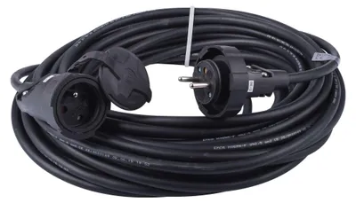 Venkovní prodlužovací kabel 20 m / 1 zásuvka / černý / guma / 230 V / 2,5 mm2
