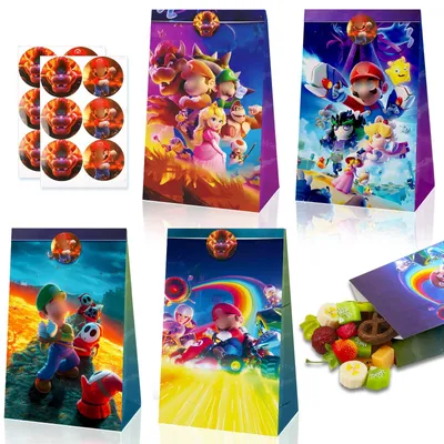 Productafbeelding van Set van 12 Papieren Geschenktassen met Stickers voor Kinderfeestjes