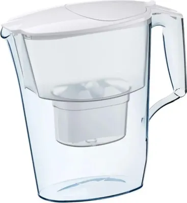 A clear studio shot of a water filter pitcher.