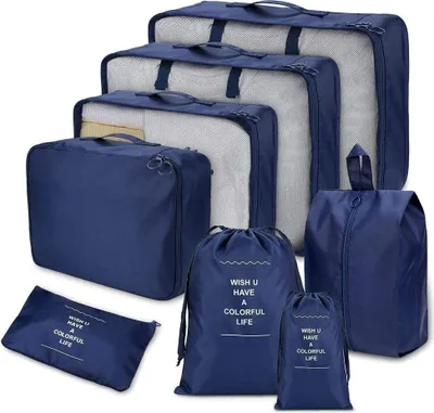 Produktbild von Koffer Organizer Set, 8-teilig Packtaschen, Packing Cubesfür Kleine, mittelgroße, große kleidertaschen, Kosmetik Tasche und Schuhbeutel Wasserdicht Reisen Organizer Tasche (Schwarz)