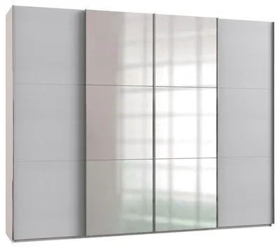 Produktbild von Schwebetürenschrank Level Kleiderschrank 300x65x236cm light grey weiß Spiegel Synchronöffnung
