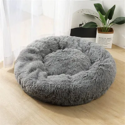 Obrázek produktu pro Postel pro psy, postel pro kočky, plyšová, kulatá, šedá, průměr 70 cm