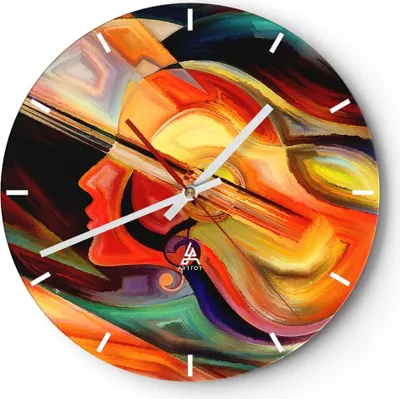 Produktbild von Wanduhr - Rund - Glasuhr - Abstraktion modern - 30x30cm - Schleichendes Uhrwerk - Lautlos - zum Aufhängen bereit - Dekoration Modern - Wanddekoration aus Glas - C3AR30x30-3669