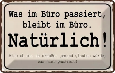 Produktbild von vianmo Blechschild 12x18 cm was im Büro passiert bleibt Beruf Arbeit