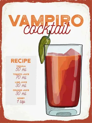 Produktbild von vianmo Holzschild 40x30 cm Vampiro Cocktail Recipe Tequila Essen Trinken