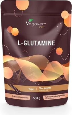Immagine prodotto di Vegavero L-glutammina in polvere | 500 g | L-glutammina pura al 100% | confezione richiudibile | vegano