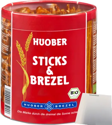 Produktbild von Huober Salz Sticks&Brezel Salz-Laugen-Gebäcke (300g Dose) + usy Block