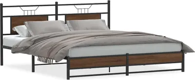 Produktbild von vidaXL Metallbett ohne Matratze Braun Eichen-Optik 183x213 cm